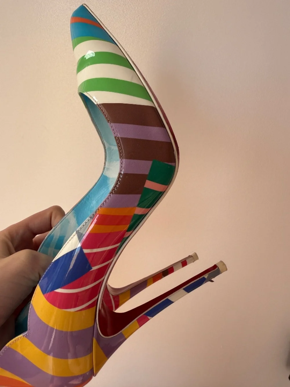 Christian Louboutin Multicolor Striped Hot Chick Leather Pumps Heels Size 38.5 - Picture 5 of 10